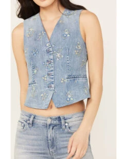 Driftwood Women's Nola Sky Light Wash Floral Print Denim Vest 6 Driftwood Women's Nola Sky Light Wash Floral Print Denim Vest -Deals Grace Apparel Store 2000387003 412 P3