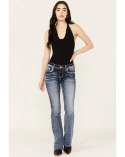 Miss Me Women's Dark Wash Low Rise Tonal Americana Border Bootcut Jeans -Deals Grace Apparel Store 2000387014 416 P3