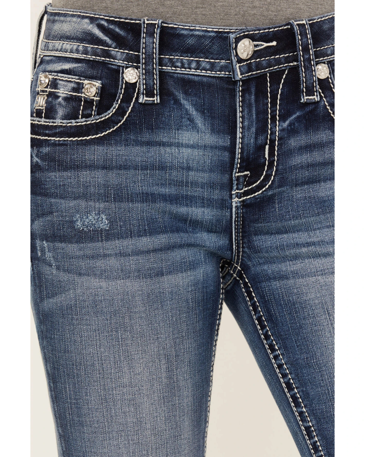 Miss Me Women's Dark Wash Mid Rise Non-Flap Pastel Cross Bootcut Jeans 4 Miss Me Women's Dark Wash Mid Rise Non-Flap Pastel Cross Bootcut Jeans - Image 4