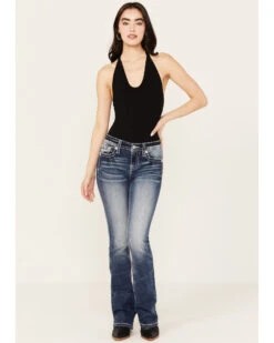 Miss Me Women's Dark Wash Mid Rise Fleur De Lis Bootcut Denim Jeans -Deals Grace Apparel Store 2000387028 416 P3
