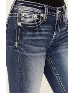 Miss Me Women's Dark Wash Mid Rise Fleur De Lis Bootcut Denim Jeans -Deals Grace Apparel Store 2000387028 416 P4