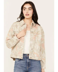 Free People Women's Floral Printed Denim Jacket