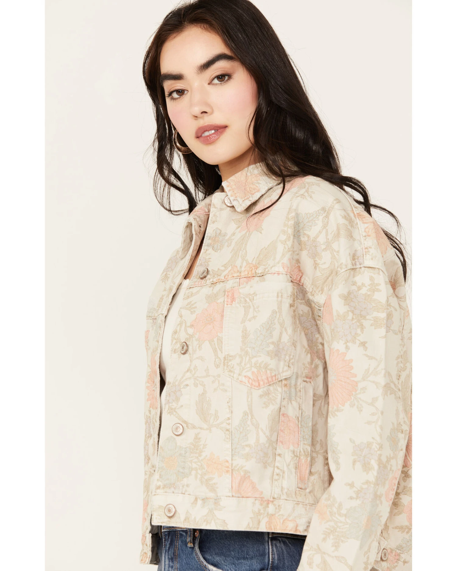 Free People Women's Floral Printed Denim Jacket 2 Free People Women's Floral Printed Denim Jacket - Image 2