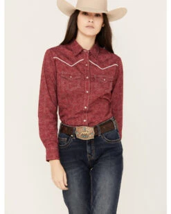 Ely Walker Women's Long Sleeve Paisley Print Western Pearl Snap Shirt