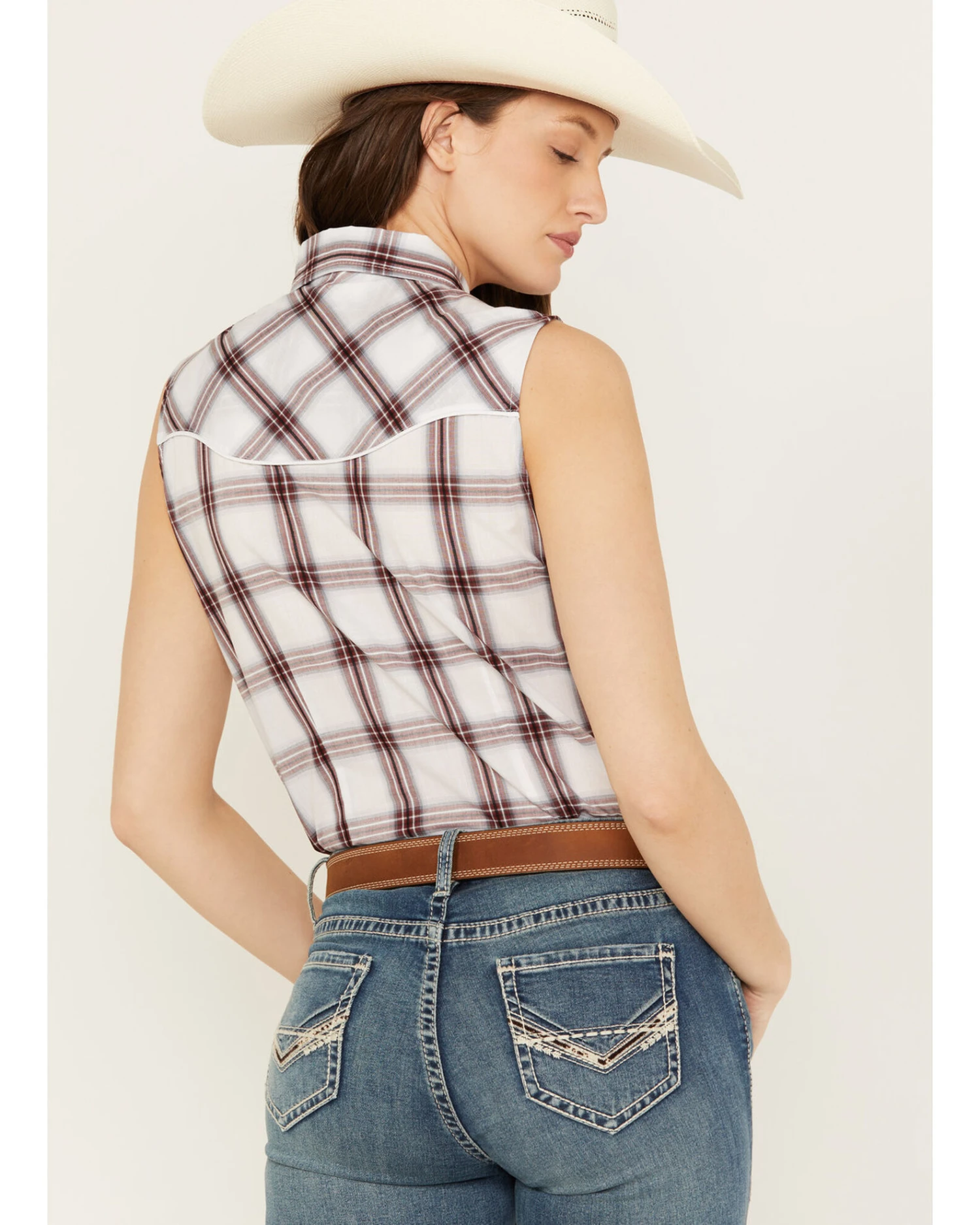 Ely Walker Women's Sleeveless Plaid Print Western Pearl Snap Shirt 4 Ely Walker Women's Sleeveless Plaid Print Western Pearl Snap Shirt - Image 4