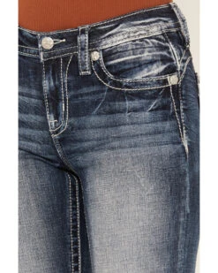 Miss Me Women's Dark Wash Mid Rise Double Horseshoe Stretch Bootcut Jeans -Deals Grace Apparel Store 2000388615 401 P4