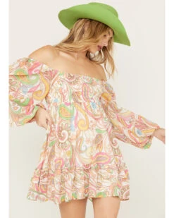 Flying Tomato Women's Paisley Print Ruffle Mini Dress