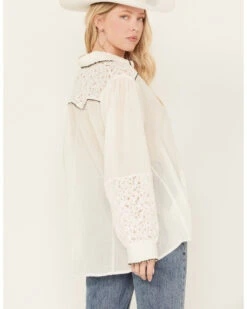 POL Women's Lace Yoke Long Sleeve Button Down Shirt -Deals Grace Apparel Store 2000393561 103 P4