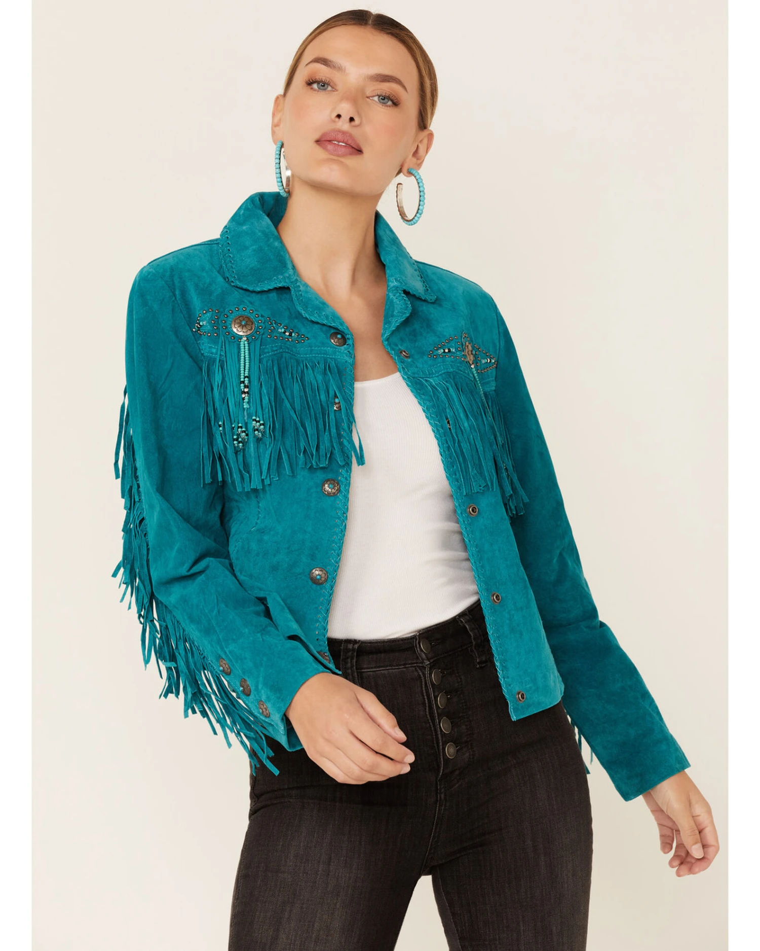 Scully Fringe & Beaded Boar Suede Leather Jacket 1 Scully Fringe & Beaded Boar Suede Leather Jacket