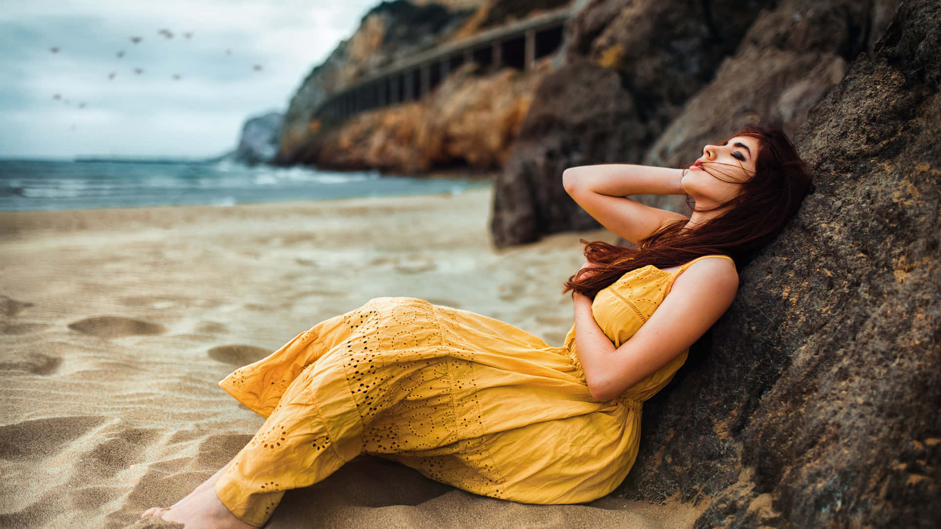 Deals Grace Apparel Store -Deals Grace Apparel Store beautiful girl on beach in a yellow dress